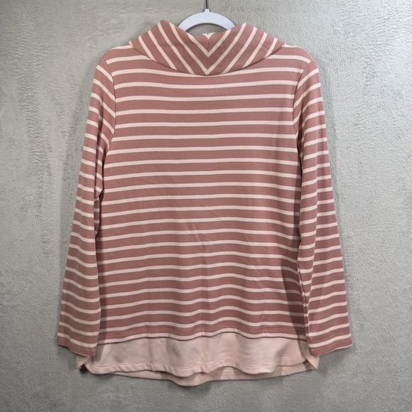 Denim & Co. Active Waffle Knit Tunic Women's MP Pink Stripe Cowl Neck QVC - Picture 6 of 7